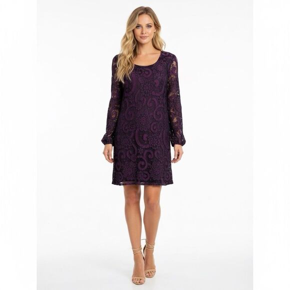 NWT Sunday in Brooklyn Evereve Cotton Blend Dark Purple Lace Dress - Picture 1 of 7